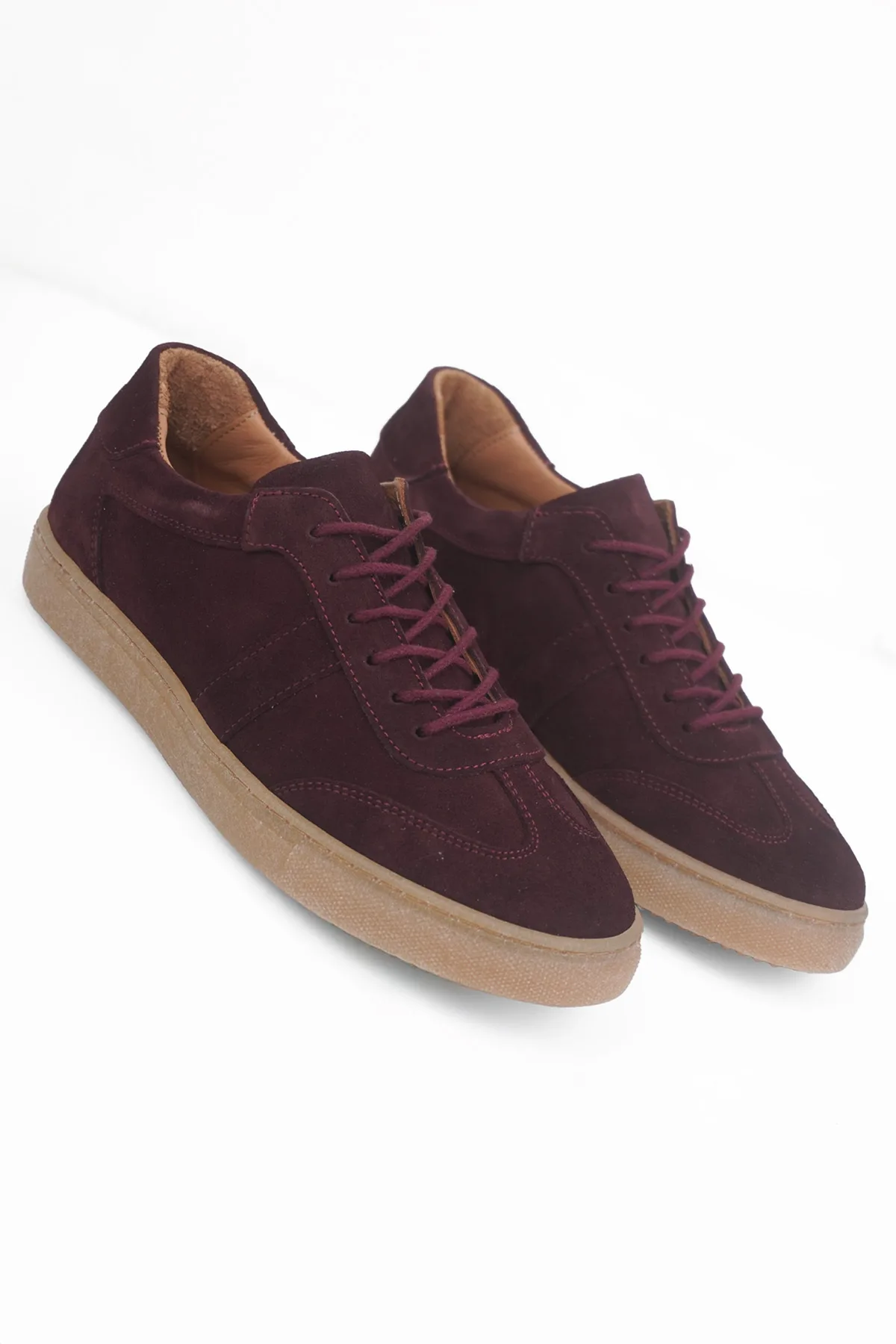 Taba Süet Kadın Hakiki Deri Casual Sneaker Bordo Süet