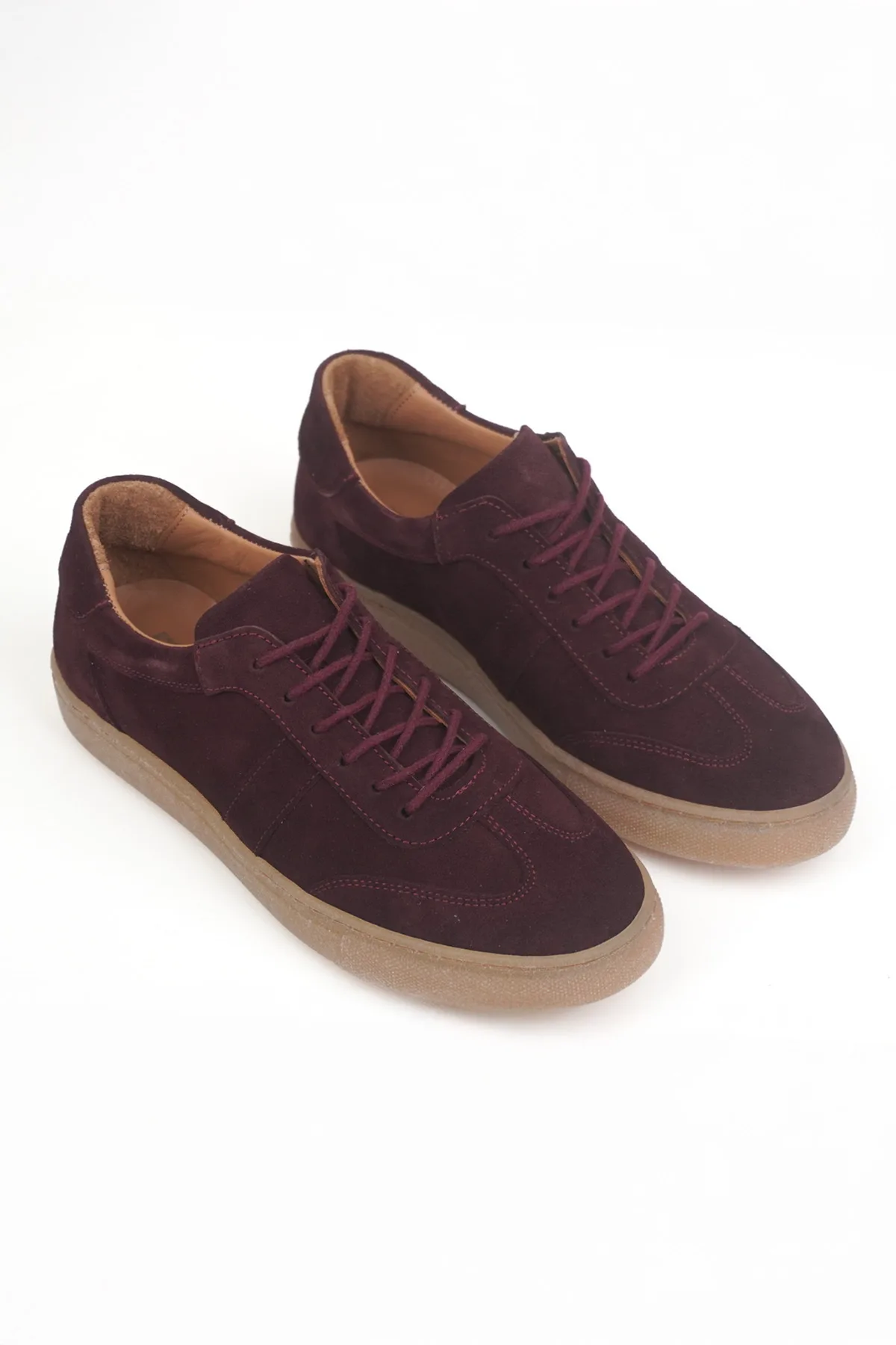 Taba Süet Kadın Hakiki Deri Casual Sneaker Bordo Süet