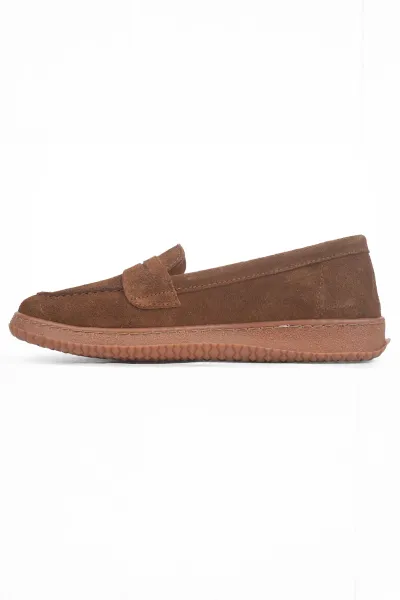 Kadın Hakiki Deri Ortopedik Loafer Taba Süet