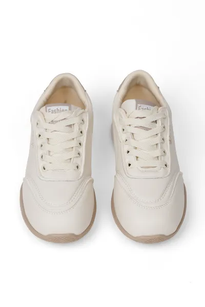 Beyaz Kadın Ortopedik Spor Ayakkabı Yumuşak Taban Günlük Rahat Sneaker Bej