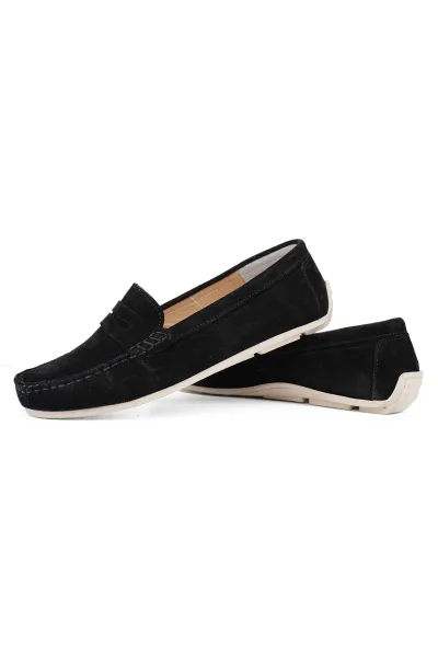 Kadın Hakiki Süet Deri Loafer – Ortopedik Taban Günlük Comfort Siyah Süet