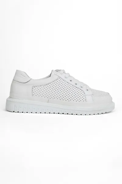 Beyaz Kadın Hakiki Deri Günlük Rahat Casual Sneaker Spor Ayakkabı Beyaz