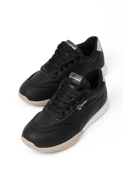 Beyaz Kadın Ortopedik Spor Ayakkabı Yumuşak Taban Günlük Rahat Sneaker Siyah