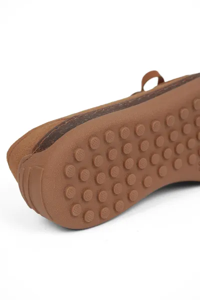 Süet Kadın Püsküllü Loafer Günlük Rahat Ayakkabı Taba Süet