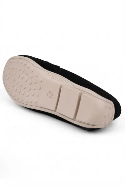 Kadın Hakiki Süet Deri Loafer – Ortopedik Taban Günlük Comfort Siyah Süet