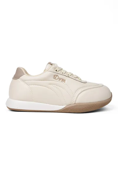 Beyaz Kadın Ortopedik Spor Ayakkabı Yumuşak Taban Günlük Rahat Sneaker Bej
