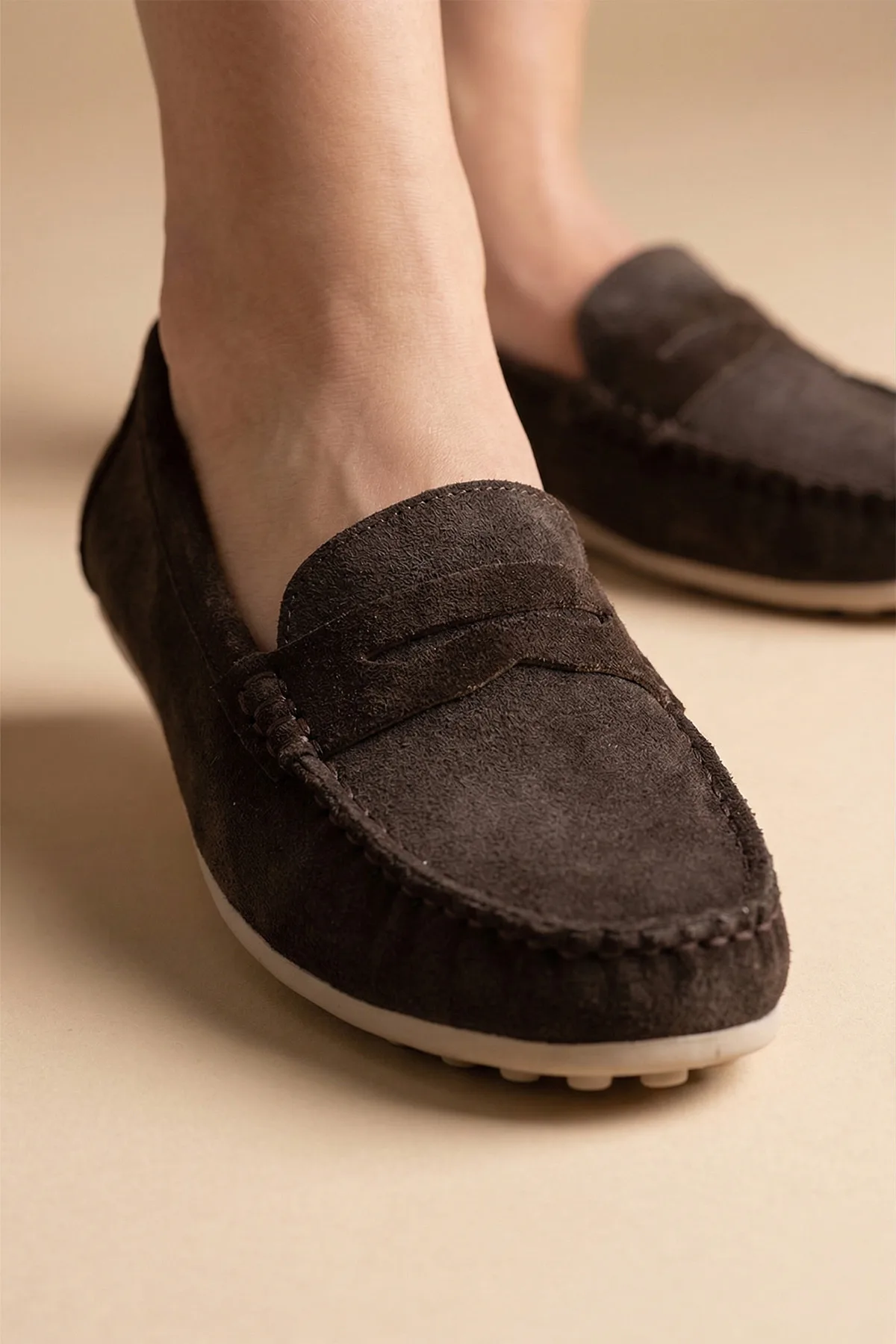 Kadın Hakiki Süet Deri Loafer – Ortopedik Taban Günlük Comfort Kahverengi Süet