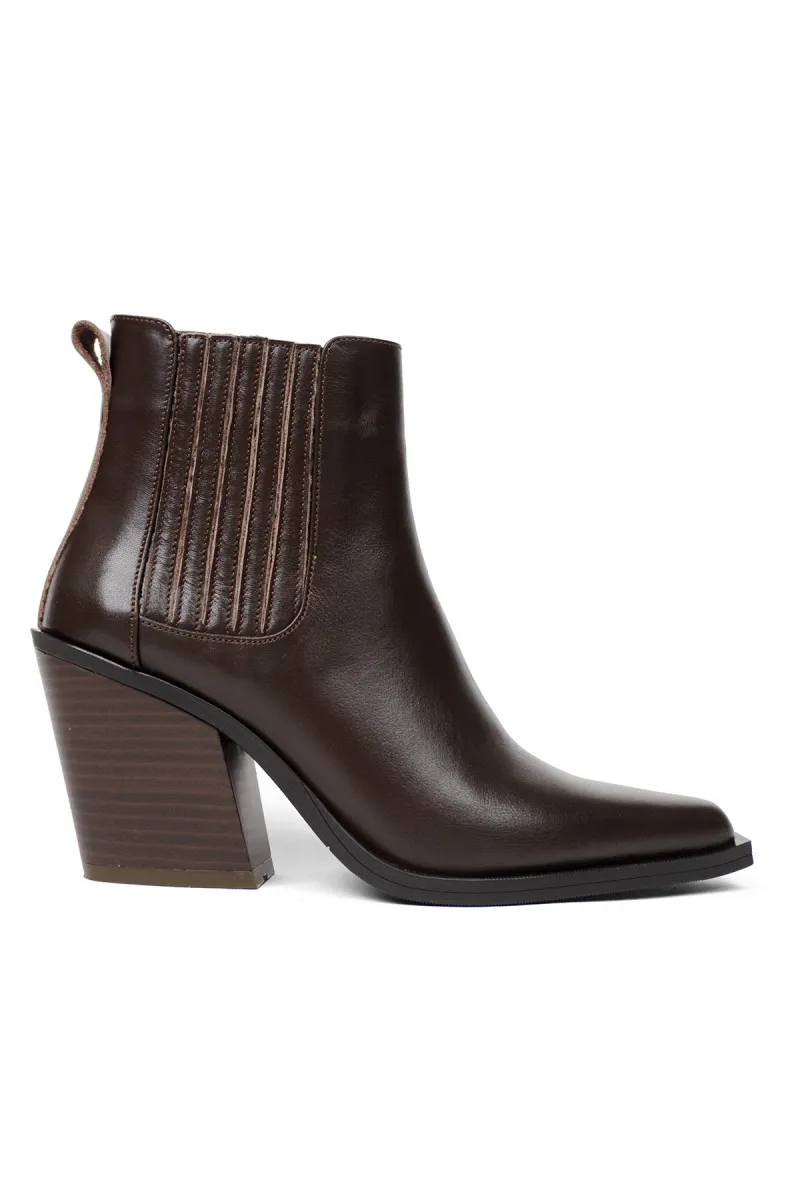Acı Kahve Kadın Hakiki Deri Bilekte Kovboy Bot Topuklu Western Kahverengi
