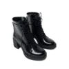 siyah rugan kadın hakiki deri kalın topuklu bağcıklı ve fermuarlı platform taban postal bilekte bot