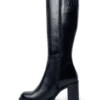 Siyah Kadın Hakiki Deri Platform Taban Diz Altı Fermuarlı  Topuklu  Çizme