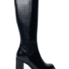 Siyah Kadın Hakiki Deri Platform Taban Diz Altı Fermuarlı  Topuklu  Çizme