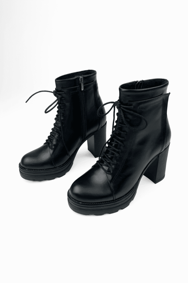 fermuarlıkadınbot2342342 Siyah Kadın Hakiki Deri Bağcıklı Fermuarlı Yüksek Platform Kalın Topuklu Bot