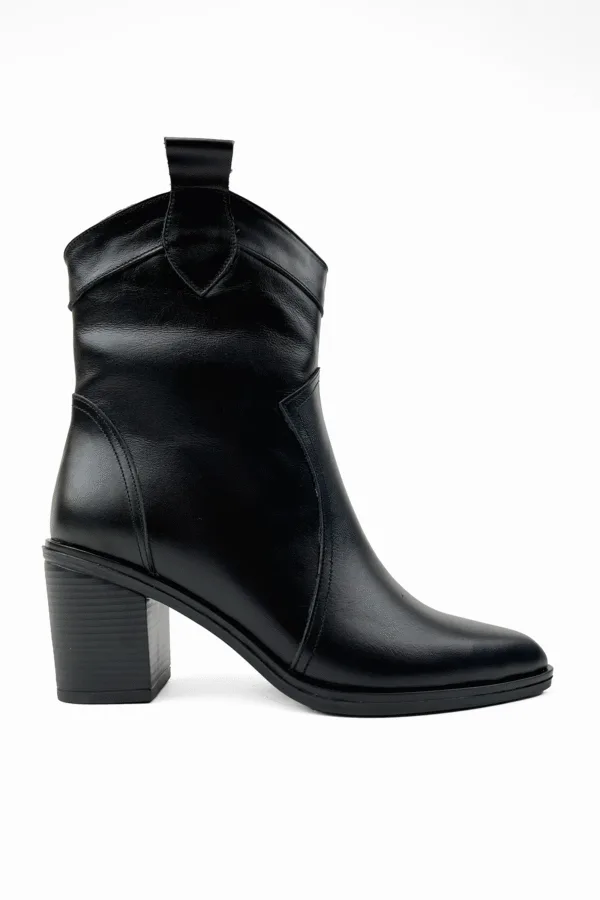 Siyah Kadın Hakiki Deri Topuklu Kovboy Western Bot