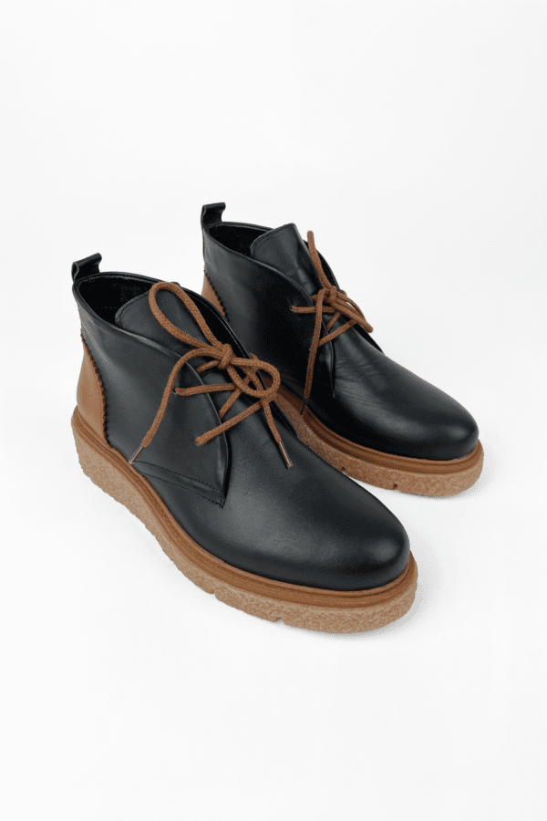 kadın hakiki deri kauçuk kalın taban bağcıklı haşpabi bot