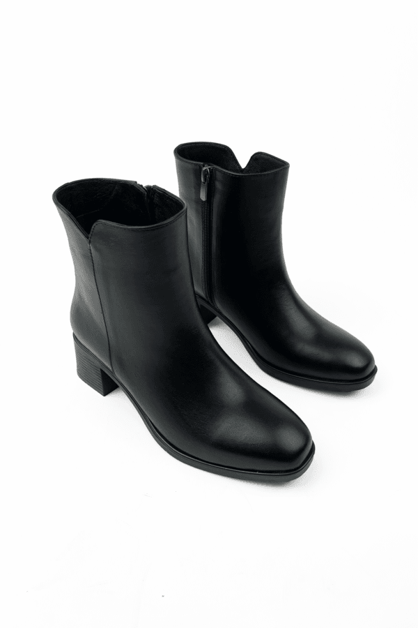 siyah kadın hakiki deri kare burun 5 cm topuklu kaymaz taban rahat