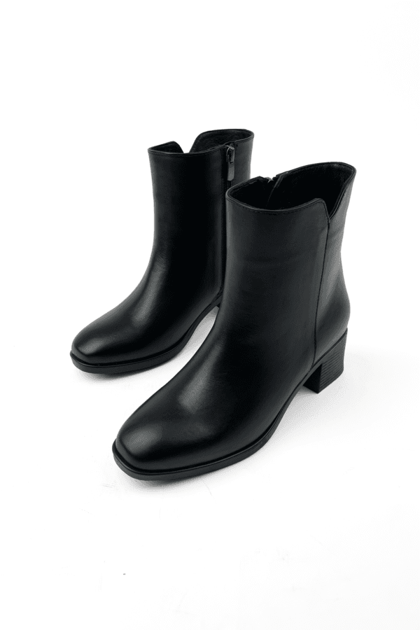 siyah kadın hakiki deri kare burun 5 cm topuklu kaymaz taban rahat