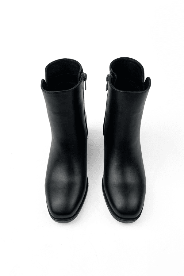 siyah kadın hakiki deri kare burun 5 cm topuklu kaymaz taban rahat