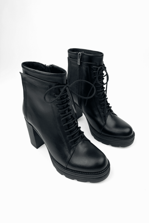 platformtopuklukadınbot23423 Siyah Kadın Hakiki Deri Bağcıklı Fermuarlı Yüksek Platform Kalın Topuklu Bot