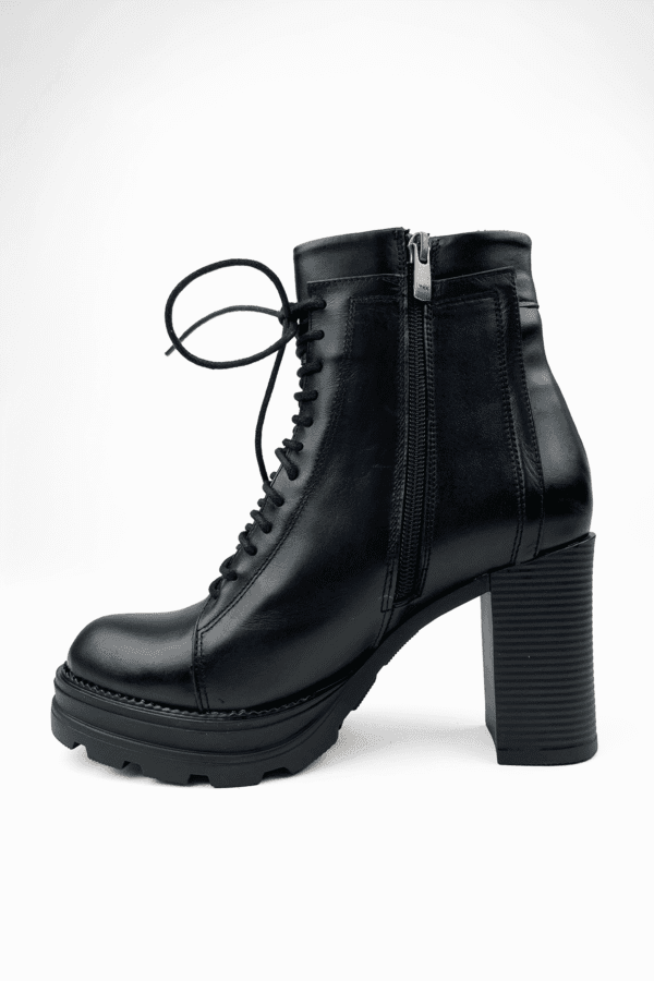 siyahkadınhakikideritopuklubot2343 Siyah Kadın Hakiki Deri Bağcıklı Fermuarlı Yüksek Platform Kalın Topuklu Bot