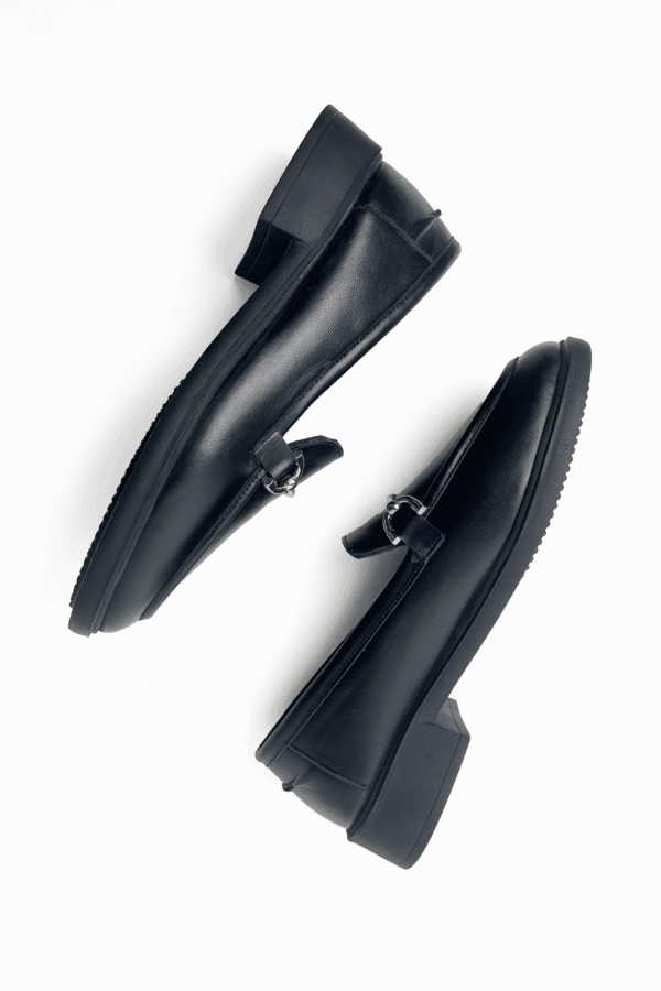 Kadın Hakiki Doğal Deri Gold Tokalı Kalın Taban Loafer