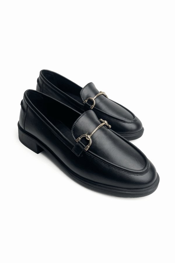 Kadın Hakiki Doğal Deri Gold Tokalı Kalın Taban Loafer