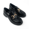 siyah kadın hakiki deri gold metal tokalı ortopedik kalın taban loafer