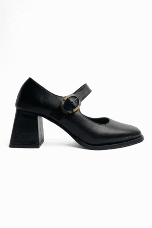 kadın hakiki deri küt kare burun 6 cm kalın topuklu mary jane ayakkabı