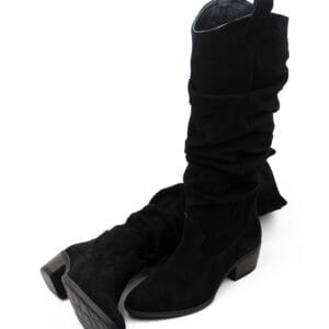 Kadın Hakiki Deri Süet Sivri Burunlu  Kalın Topuklu Körüklü  Çizme