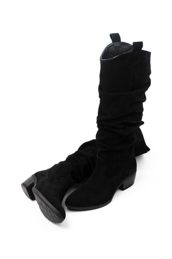 Kadın Hakiki Deri Süet Sivri Burunlu  Kalın Topuklu Körüklü  Çizme