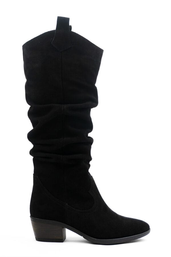 Kadın Hakiki Deri Süet Sivri Burunlu  Kalın Topuklu Körüklü  Çizme