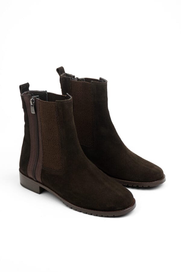 Kadın Hakiki Deri Süet Fermuarlı Ve Lastikli Chelsea Bot
