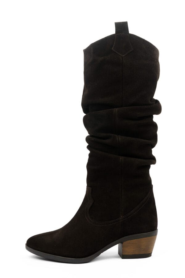 Kadın Hakiki Deri Süet Sivri Burunlu  Kalın Topuklu Körüklü  Çizme