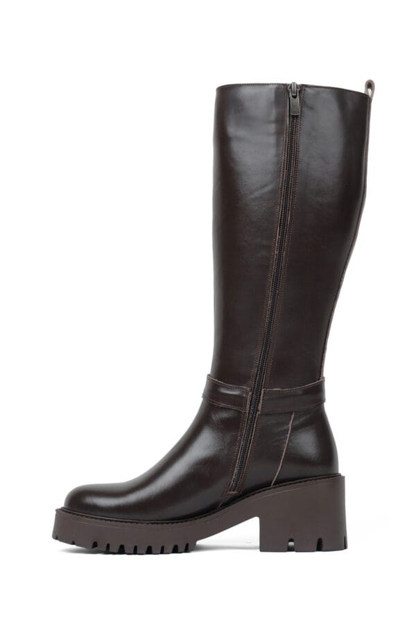 Hakiki Deri Fermuarlı Tokalı Kadın Çizme | Kalın Platform Tabanlı, Kaymaz Taban
