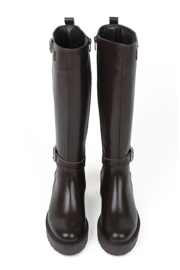 Hakiki Deri Fermuarlı Tokalı Kadın Çizme | Kalın Platform Tabanlı, Kaymaz Taban