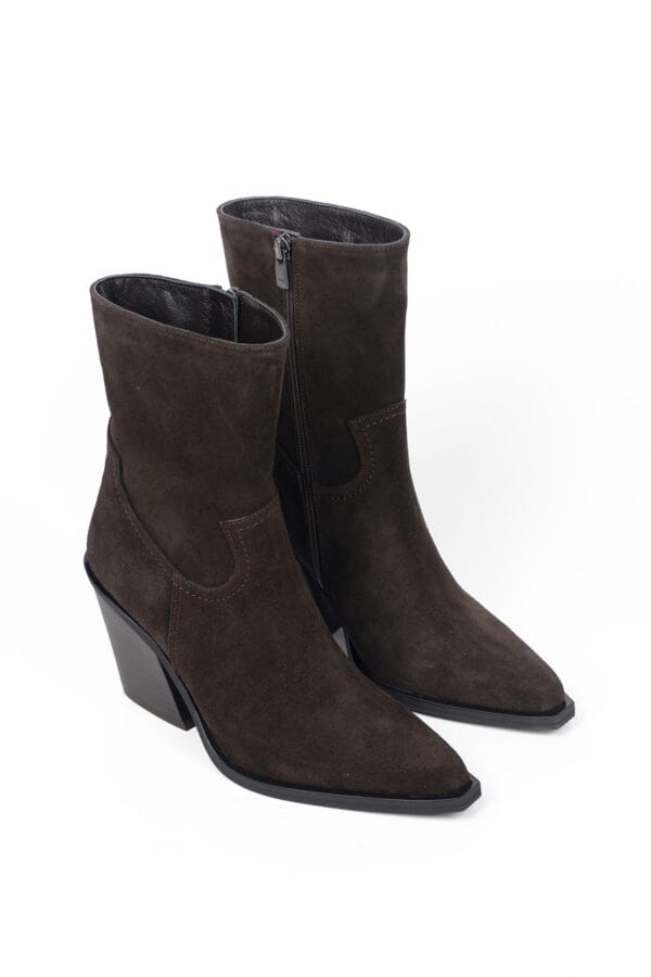 Kadın Hakiki Deri Süet Kalın Topuklu Kovboy Bot-Western