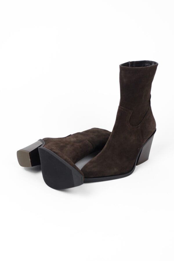 Kadın Hakiki Deri Süet Kalın Topuklu Kovboy Bot-Western