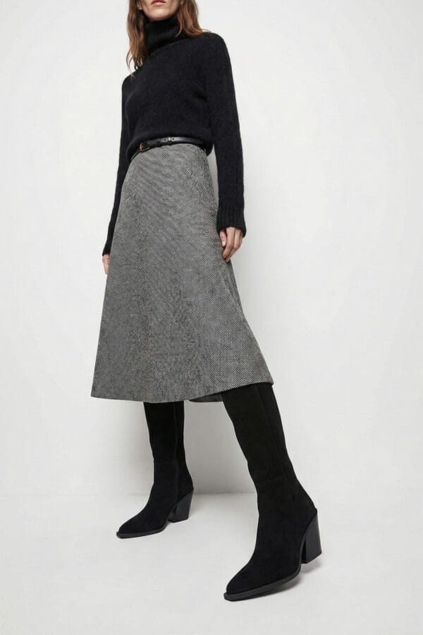 Kadın Kalın Topuklu Fermuarlı Kovboy Çizme-Western