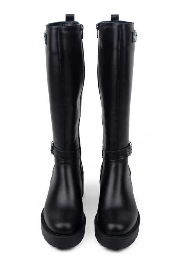 Hakiki Deri Fermuarlı Tokalı Kadın Çizme | Kalın Platform Tabanlı, Kaymaz Taban