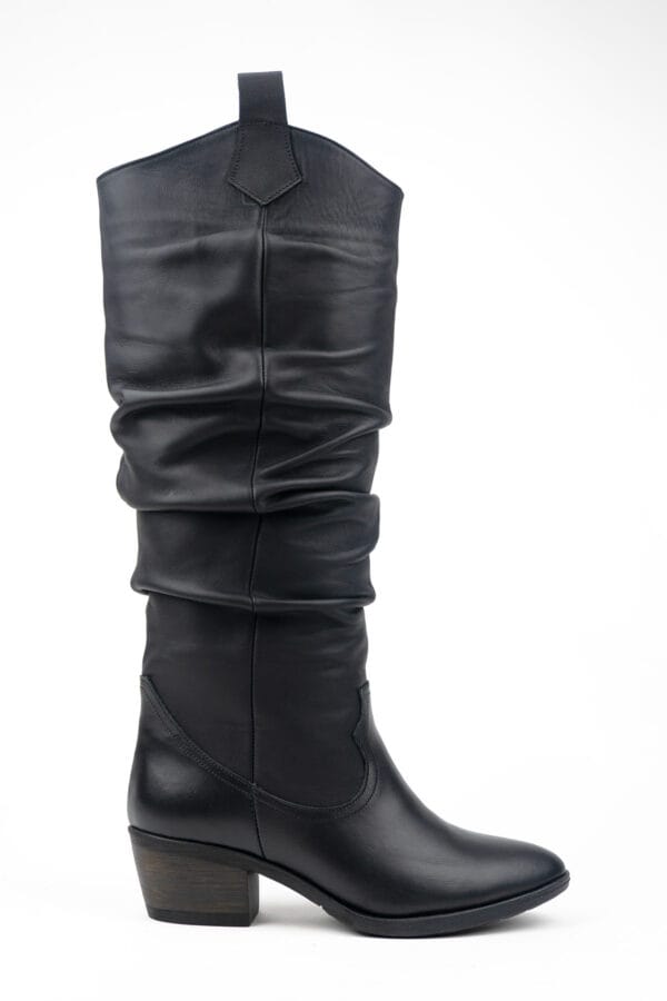 Kadın Hakiki Deri Süet Sivri Burunlu Kalın Topuklu Körüklü Kovboy Çizme-Western