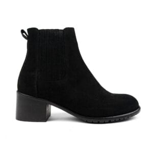 Siyah Süet Kadın Hakiki Deri Bilekte Chelsea Topuklu Bot