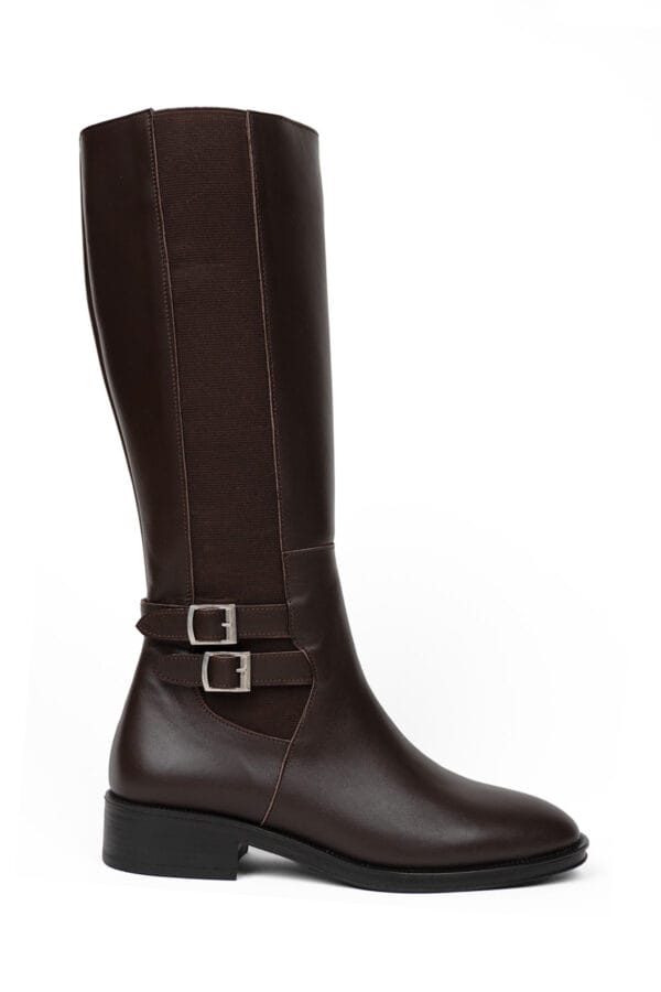 Acı Kahve Kadın Hakiki Deri Fermuarlı Lastikli Günlük Çizme