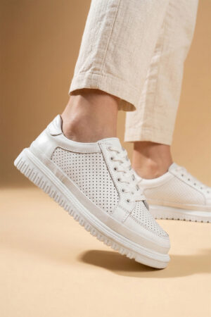 Beyaz Kadın Hakiki Deri Günlük Rahat Casual Sneaker Spor Ayakkabı