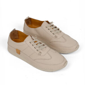 Bej Kadın Hakiki Deri Ortopedik Günlük Bağcıklı Casual Spor Ayakkabı
