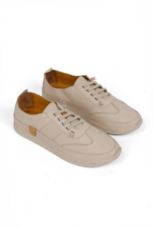 Bej Kadın Hakiki Deri Ortopedik Günlük Bağcıklı Casual Spor Ayakkabı