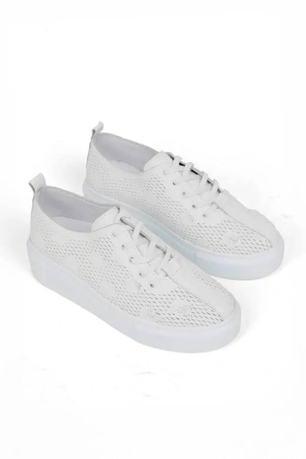 Kadın Hakiki Deri Yazlık Delikli Yüksek Tabanlı Rahat Günlük Casual Sneaker Spor Ayakkabı