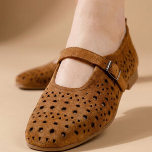 Hakiki Süet Deri Bantlı Delikli Kadın Babet – Yazlık Nefes Alan Rahat Ayakkabı